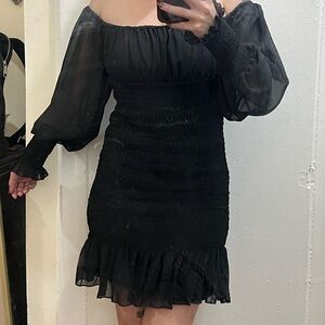 Missguided Black Off-Shoulder Ruffled Dress